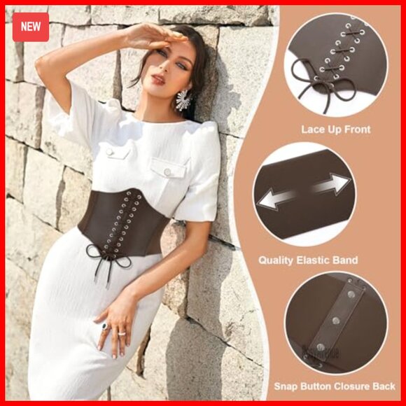 Faux Leather Corset Belt, Lace-Up Waist Cincher, Plus Size 28-50 Inch main image 4